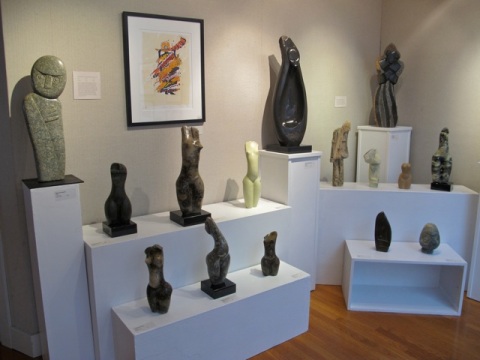 A variety of stone figures are on display.